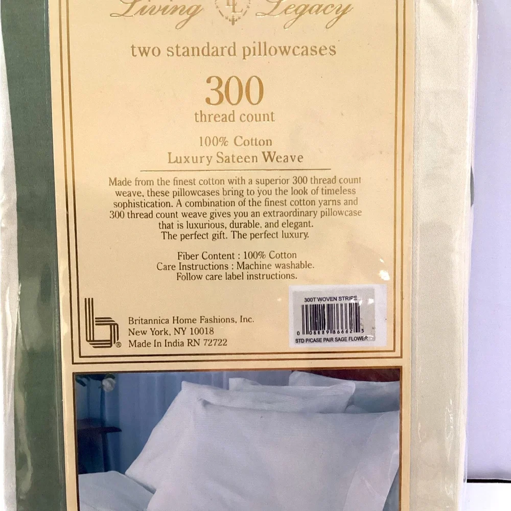 Vintage New Living Legacy 2 Standard Pillowcases 300 Thread Count 100% Cotton